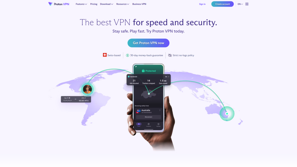 Logo of ProtonVPN representing free VPN services for online security and privacy