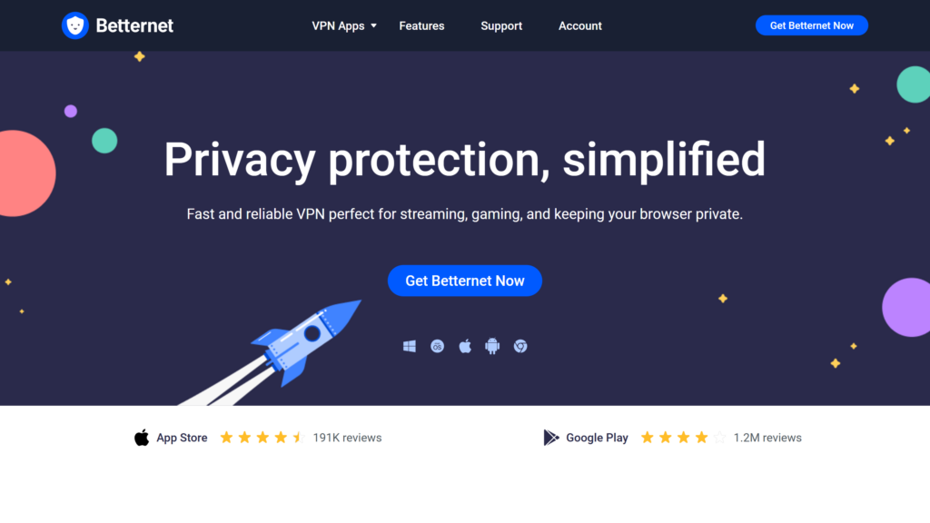 Logo of BetterNet representing free VPN services for online security and privacy